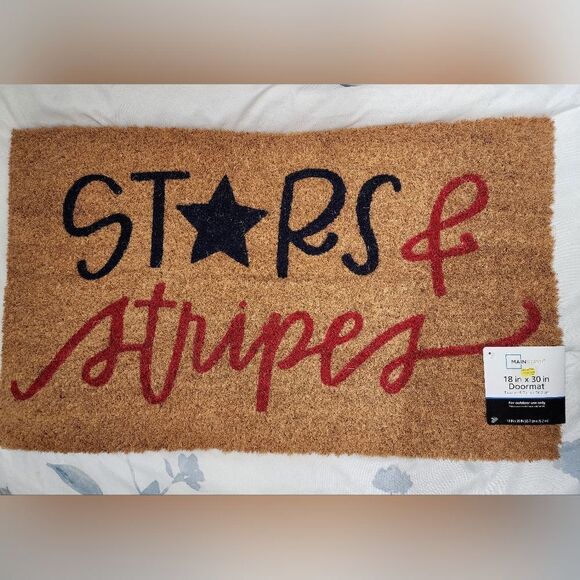 Patriotic Coir Doormat Fourth of July Natural Fiber Outdoor 18" x 30", New - Picture 1 of 4